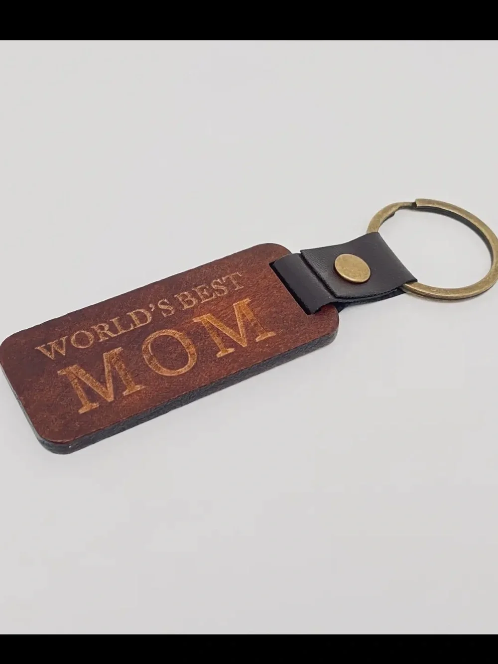 World's Best Mom Brown Wood Leather Keychain 4.3 inches NIP